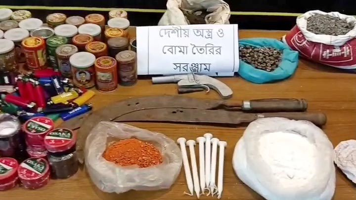 শিবগঞ্জে আম বাগান থেকে বিস্ফোরক-আগ্নেয়াস্ত্র জব্দ